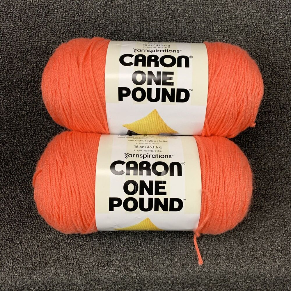 Lot Of 2 Yarnspirations Caron One Pound Living Coral Acrylic Yarn 16oz 812yds